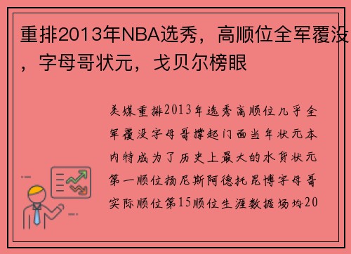 重排2013年NBA选秀，高顺位全军覆没，字母哥状元，戈贝尔榜眼