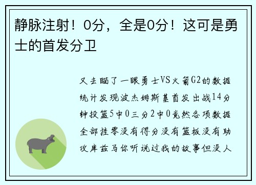 静脉注射！0分，全是0分！这可是勇士的首发分卫